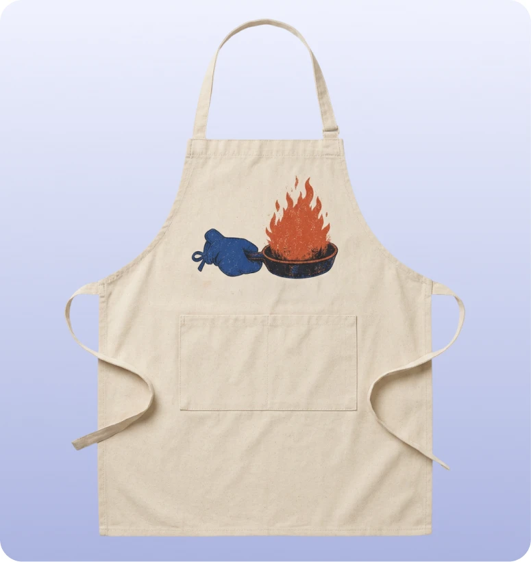 The Caramelized studio apron, top product of the drop